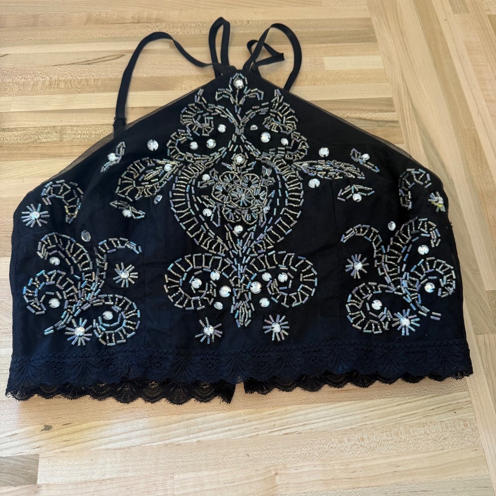 Nights by Teeze Me Beaded Halter Crop Top Black Prom‎ 11/12